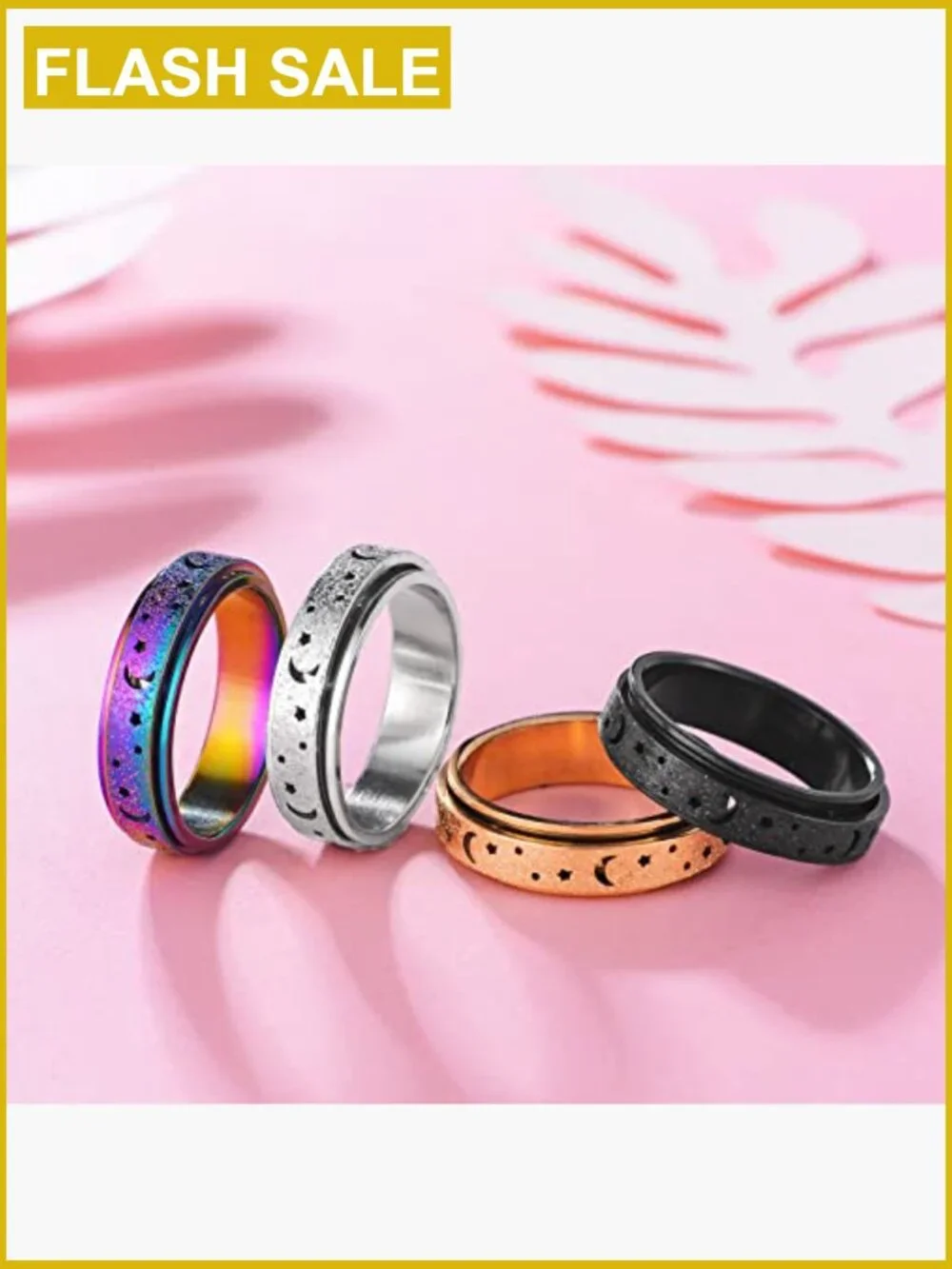 6mm Stainless Steel Spinner Fidget Ring Set for Anxiety Stress Relief Size 5-11